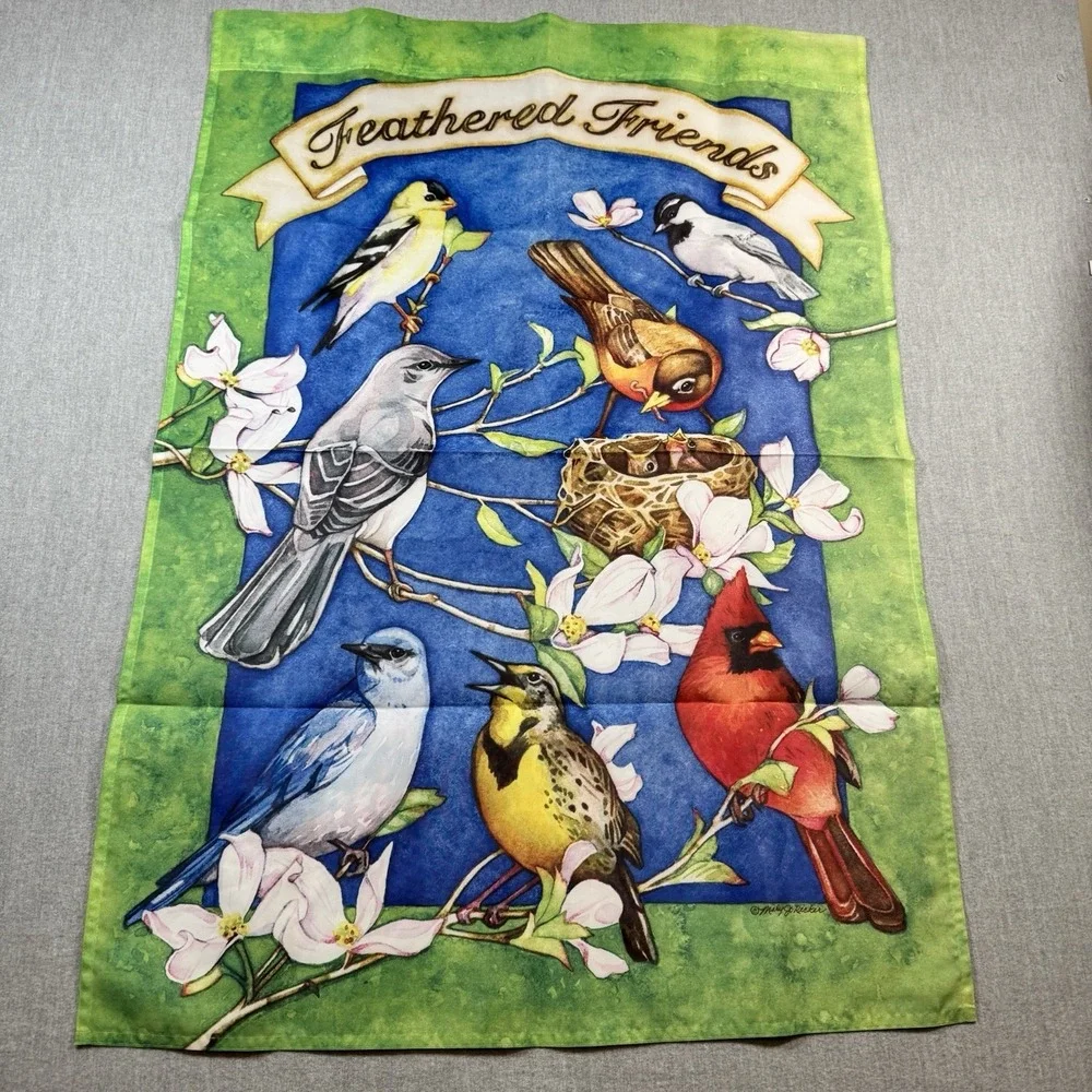 Feathered Friends Floral Summer Garden House Yard Flag Banner 28x40 Large Bird's